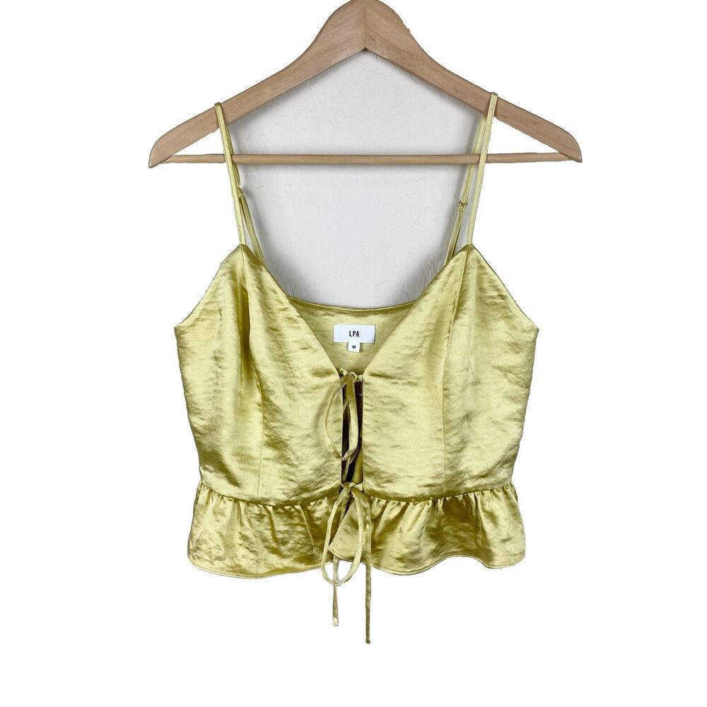 REVOLVE Satin Yellow Tie-Front Peplum Cami